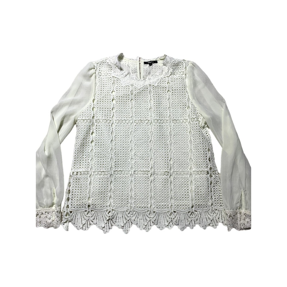 Roly Poly Womens L Ivory Lined Lace High Neck Lightweight Blouse